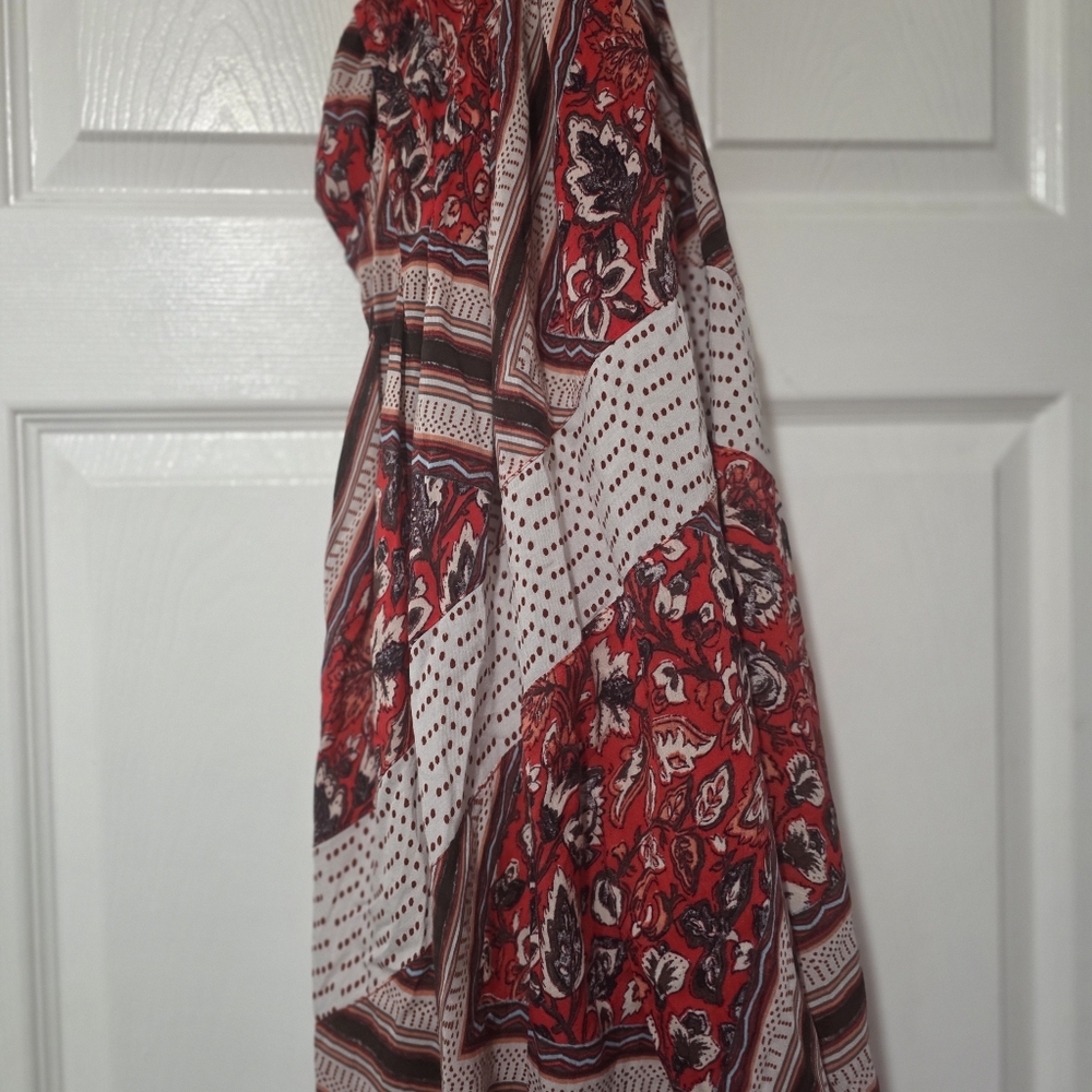 Free People Paradise Handkerchief Midi Skirt Red Paisley Sz 8